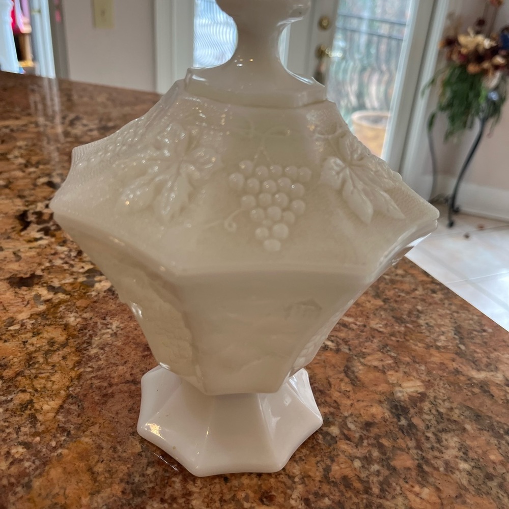White Decorative Milk-Glass Covered Dish